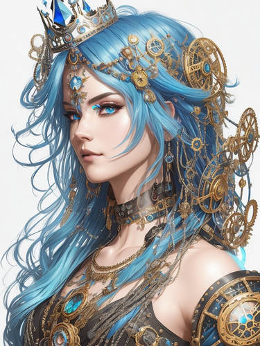 Beatiful Rainbow Blue Hair Steampunk Warrior Wo 0