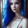 Angel Beautiful sexy woman blue hair dark makeu 0