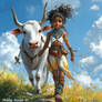 The Evening Path of Abena and the White Cow