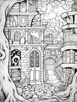 Book Mansion - Free Printable Coloring Page