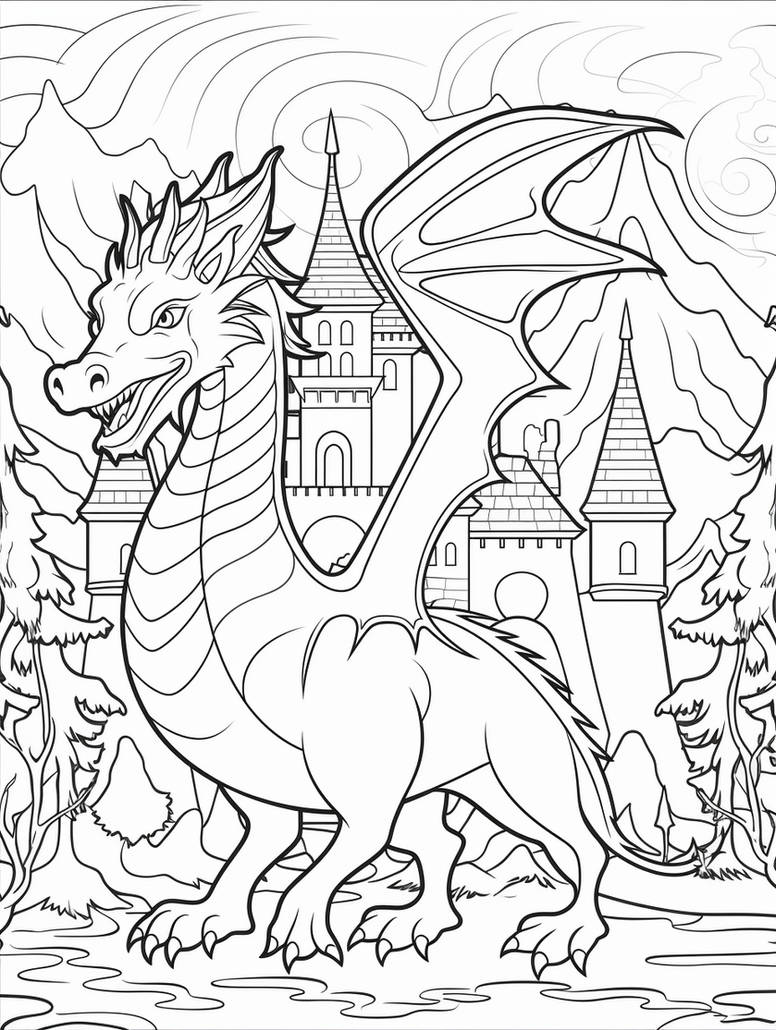 Dragon Castle Coloring Page