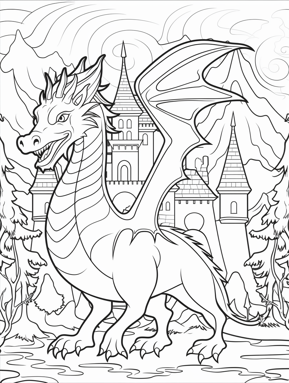 Dragon and Castle - Free Kids Coloring Page by Coloring-Collective Dragon and Castle - Free Kids Coloring Page by Coloring-Collective