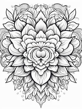 Heart Flower - Free Patterned Coloring Page