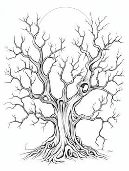 Creepy Tree - Free Coloring Page