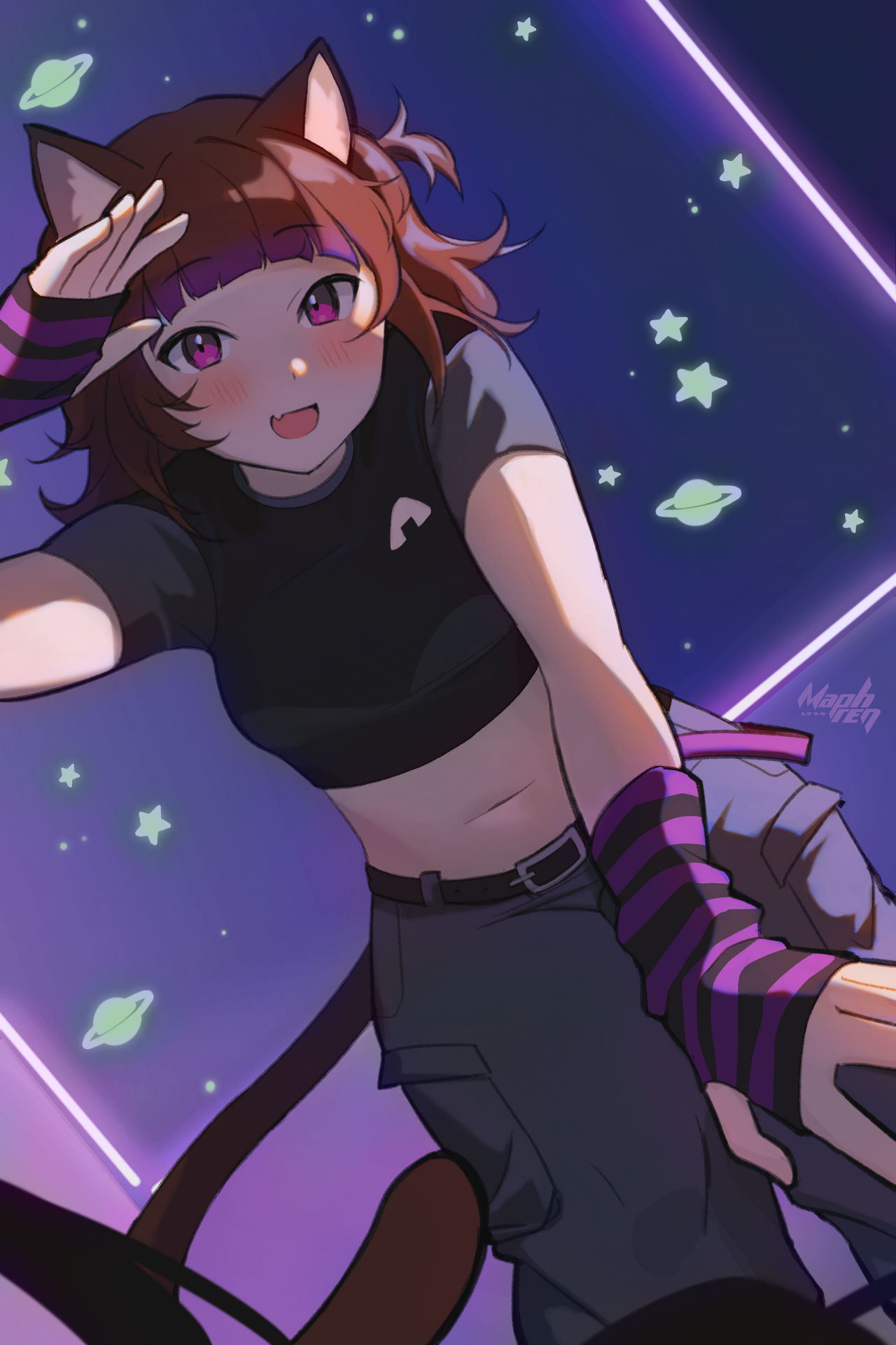 anime catgirl leaning down into the camera