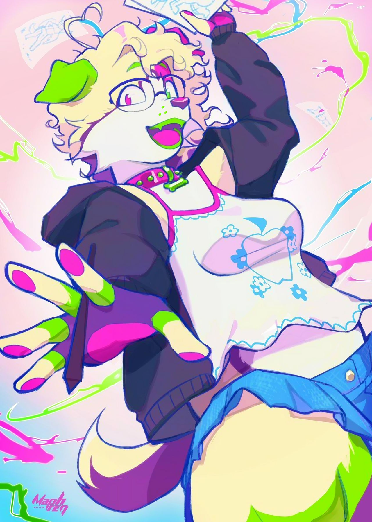 anthro dog holding a paper and pen