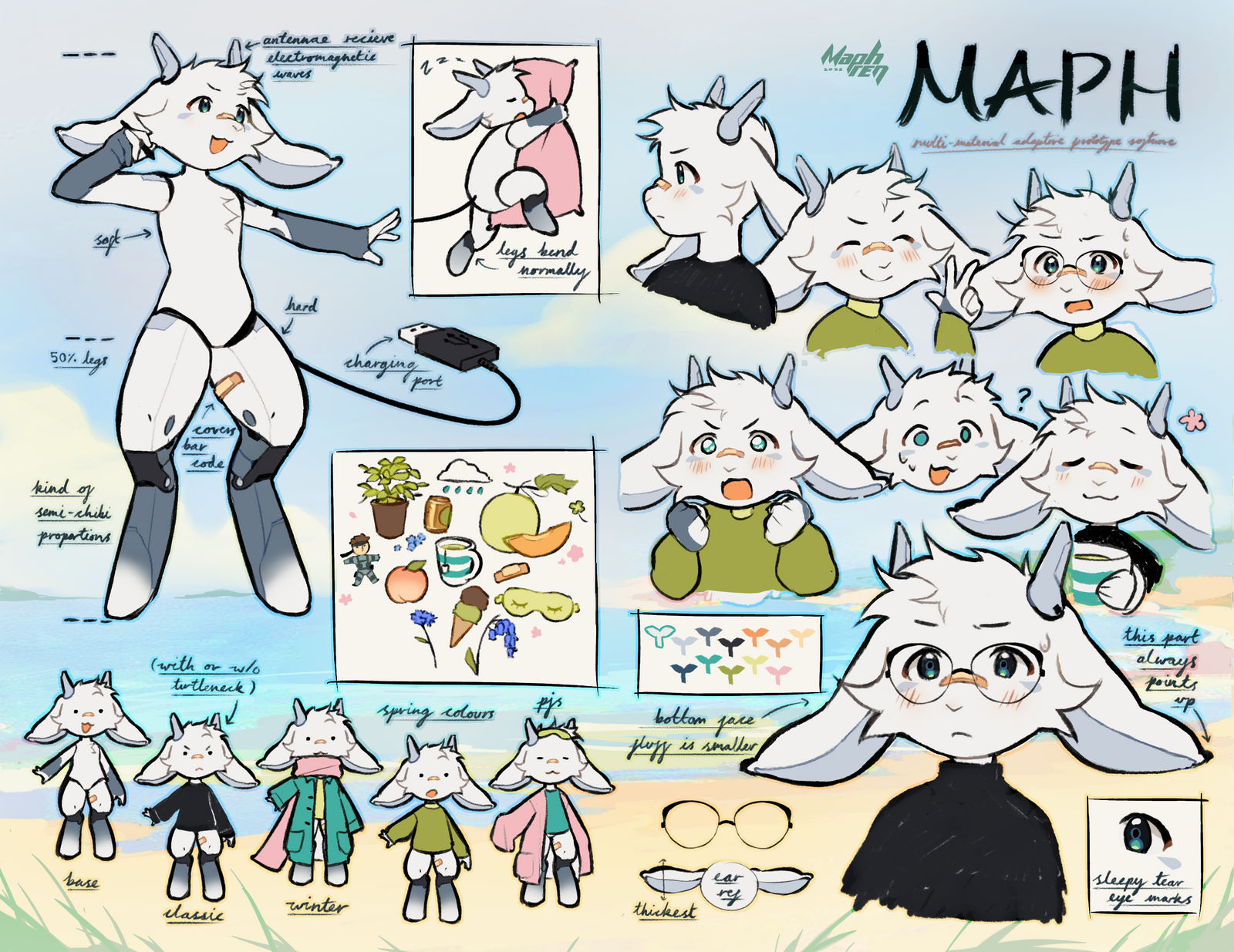 white robotic goat anthro oc ref sheet