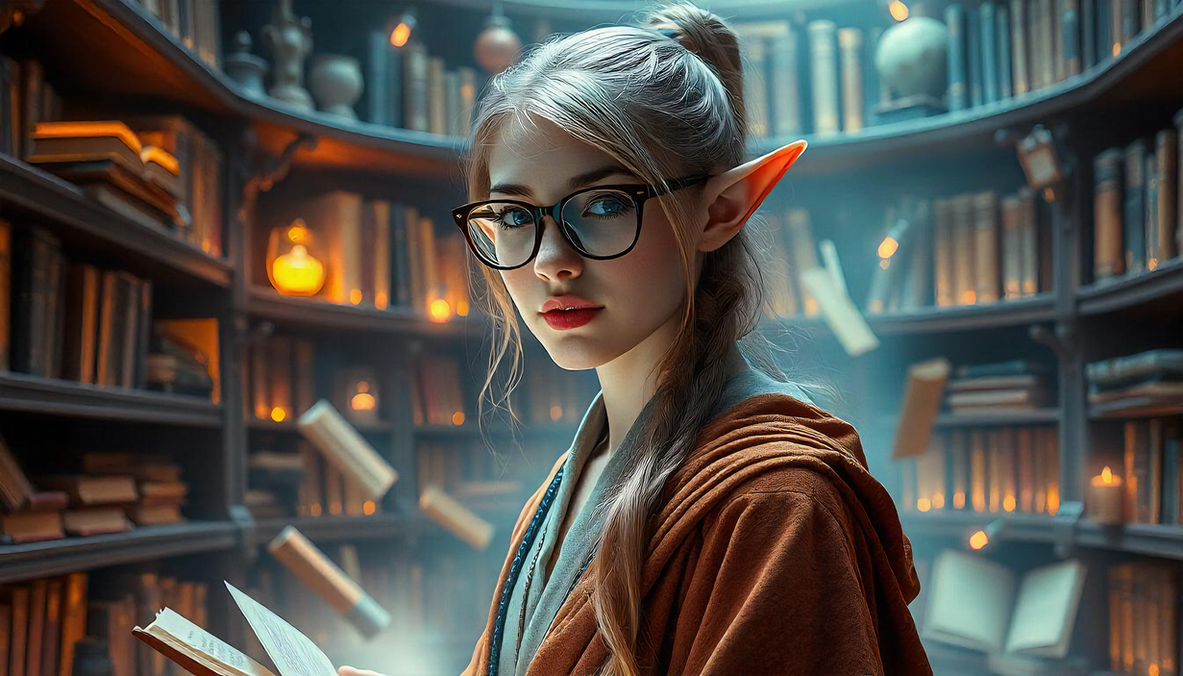 Elfin Library The Scholarly Elf in a Mystical Library by MarilynZoldick on DeviantArt