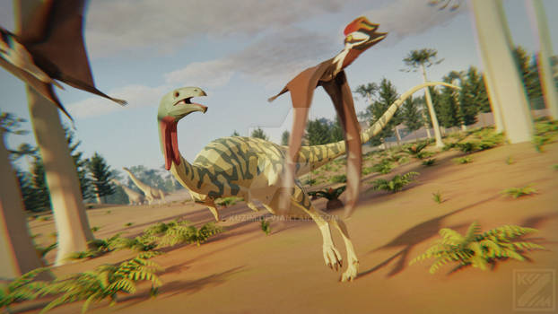 Elaphrosaurus vs Tendaguripterus in Low Poly