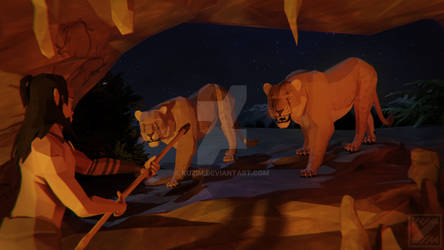 Cave Lion attack in Low Poly