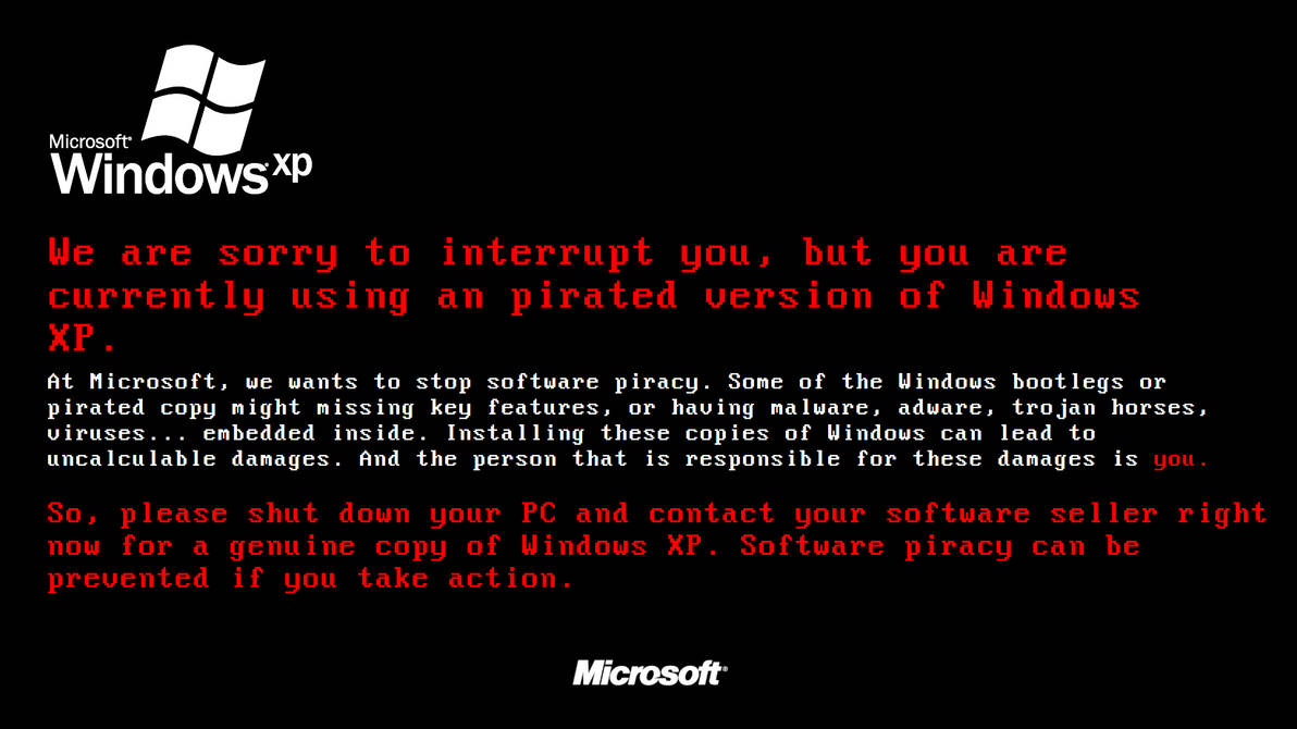Windows XP Anti-Piracy Screen (Fanmade) by WindowsXPGamer2001ft on ...