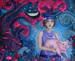 Alice, Pig, and Cheshire Cat Grin