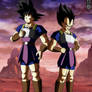 Goku and Vegeta wearing Sadala Saiyan Armor