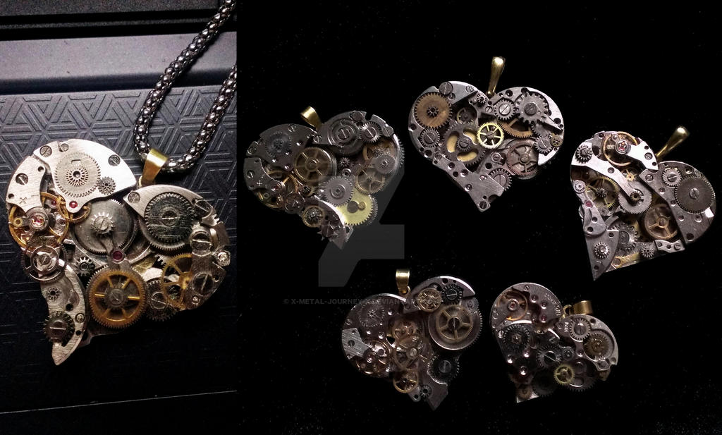 Steampunk Clockwork Pendant --- Mechanical Hearts