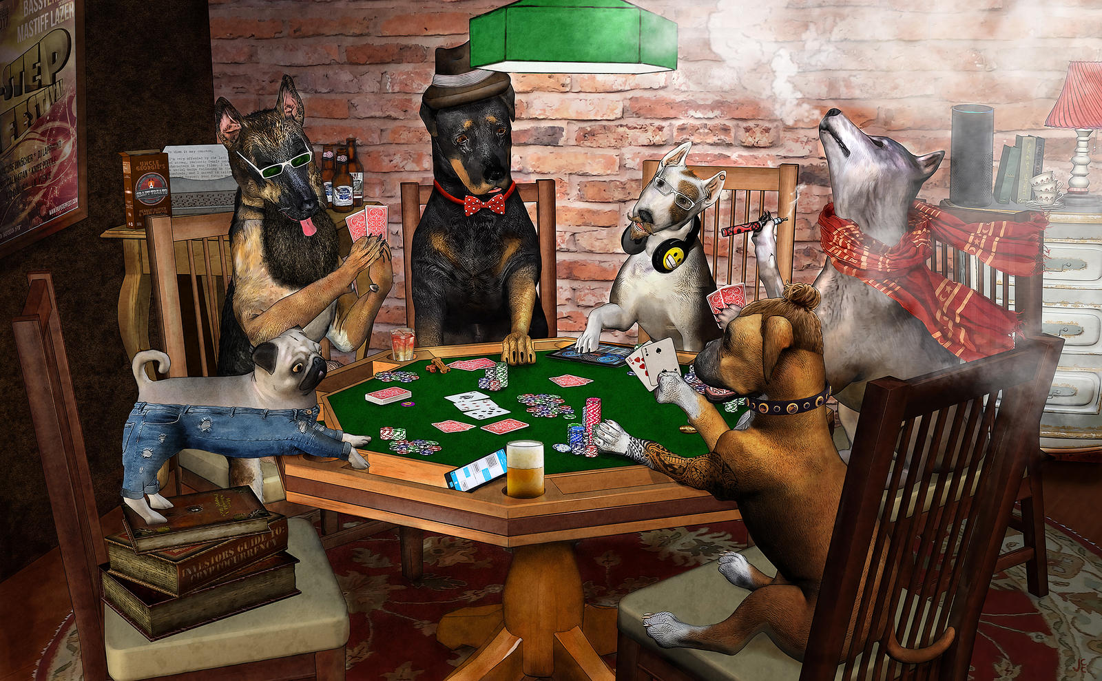 Hipster Dogs Playing Poker