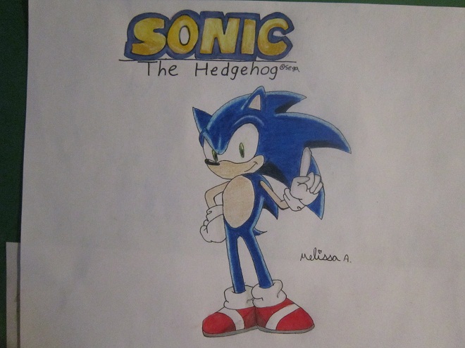 My drawing of Sonic the hedgehog colored