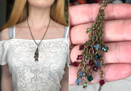 swarovski crystal and brass tassel necklace