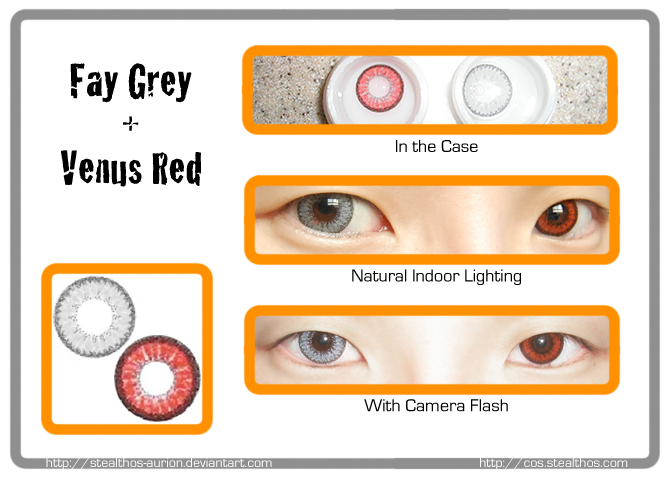 EOS Fay Grey + Venus Eye Red contact lenses