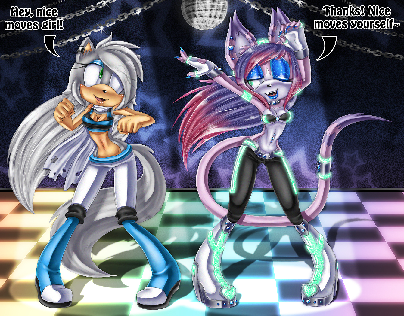 Crystal on the dance floor with Shimmer the Cat