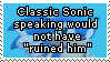 Classic Sonic's stupid muteness stamp