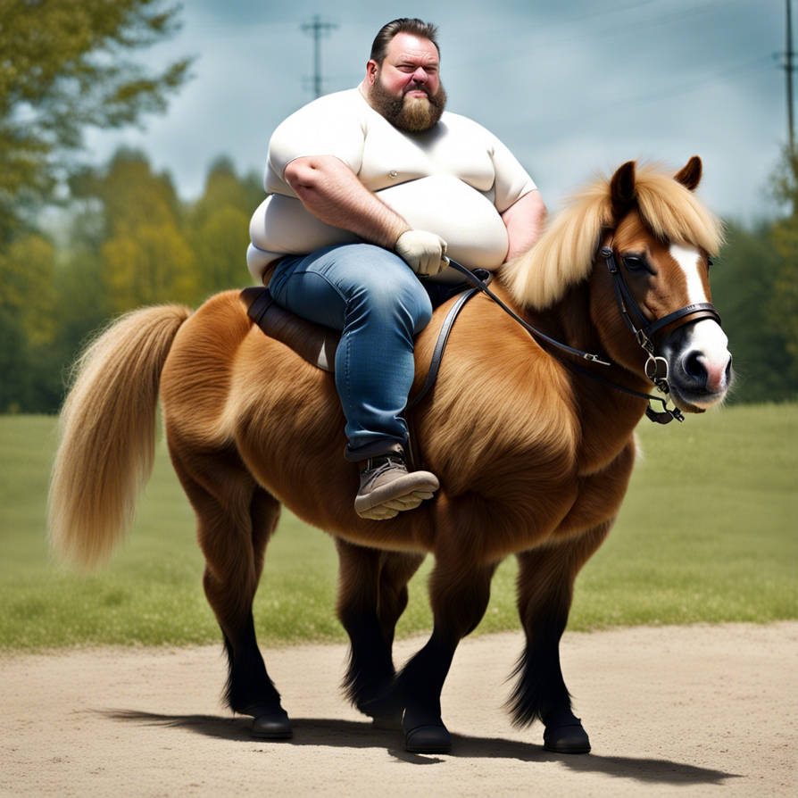 Big Fat guy riding small pony