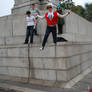 Only Dave looks cool jumping off of a statue