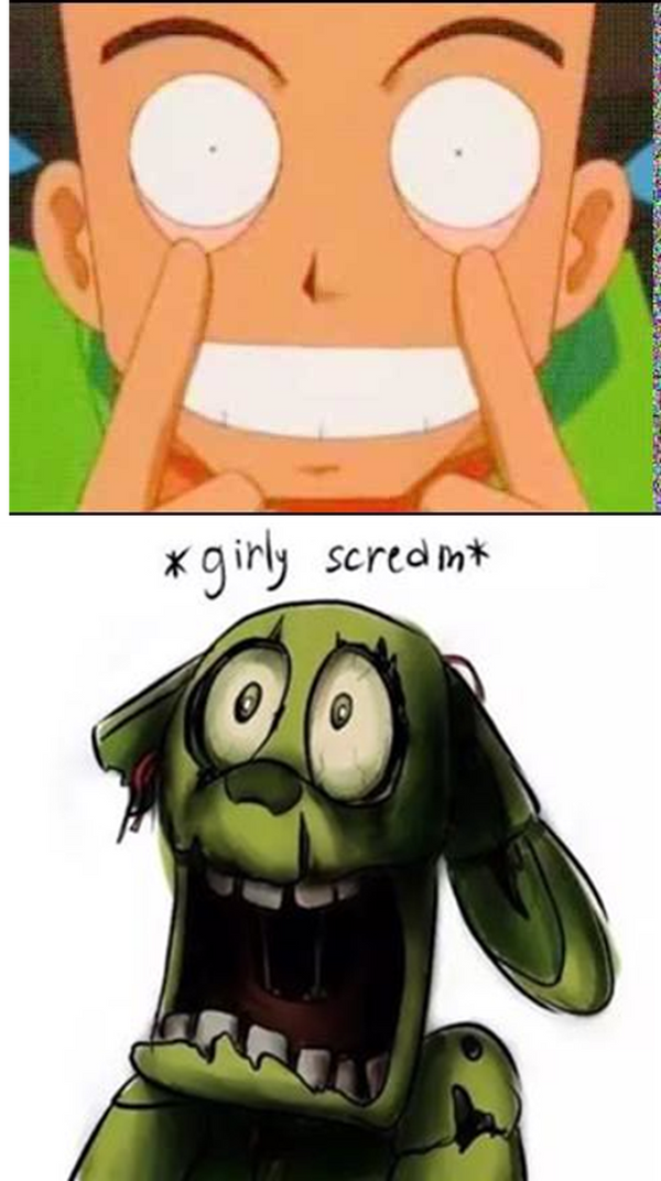 Spring Trap Scared Face Springtrap Scared Of Brock With Eyes Open meme by pokekid333 on DeviantArt
