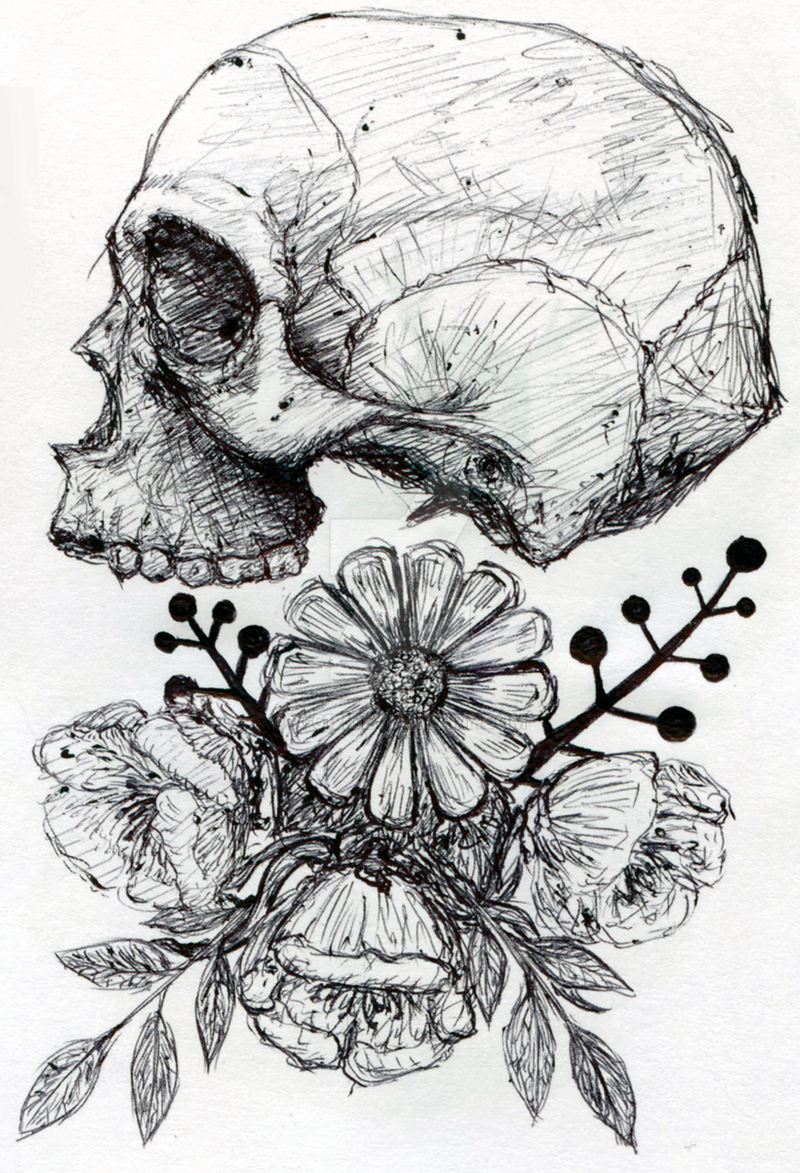 Skull and flowers