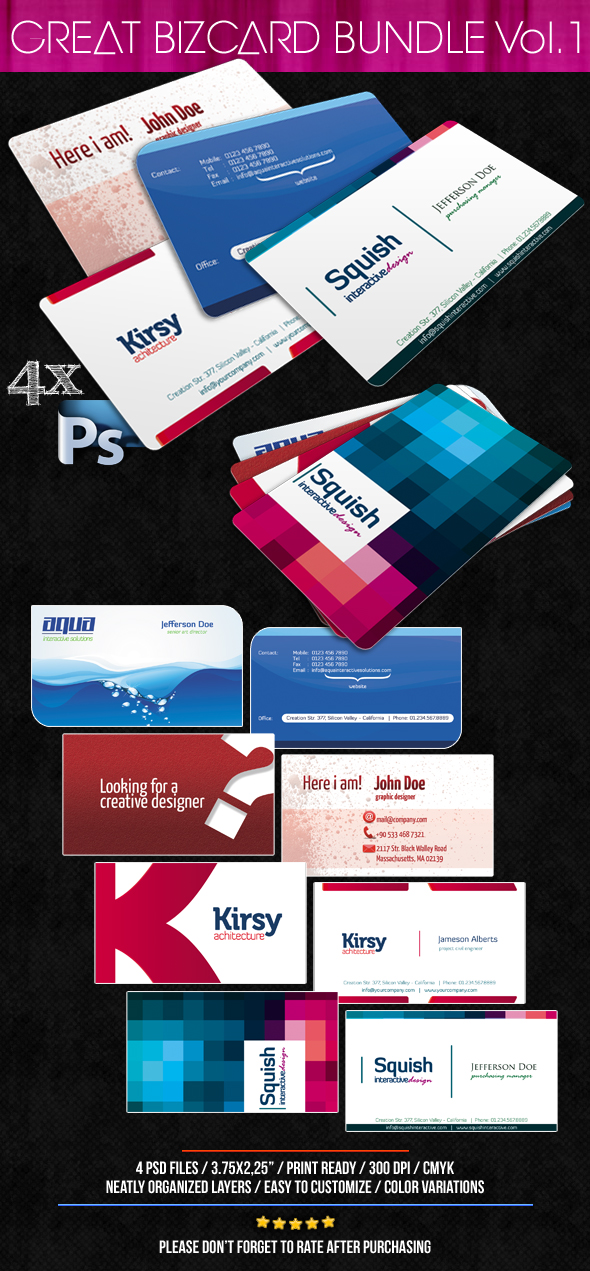 Great Business Card Bundle 4 in 1 -PSD-