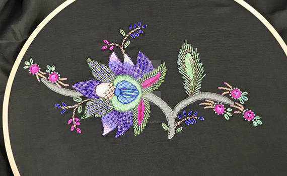Embroidery with beads and metallics