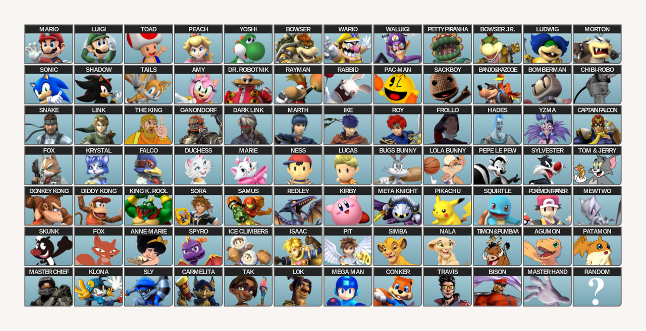 Smahs Brawl Roster My Own Super Smash Bros. Brawl Roster by SkunkLovesFox on DeviantArt