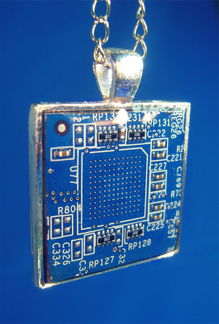 Blue and Silver Circuit Board Pendant