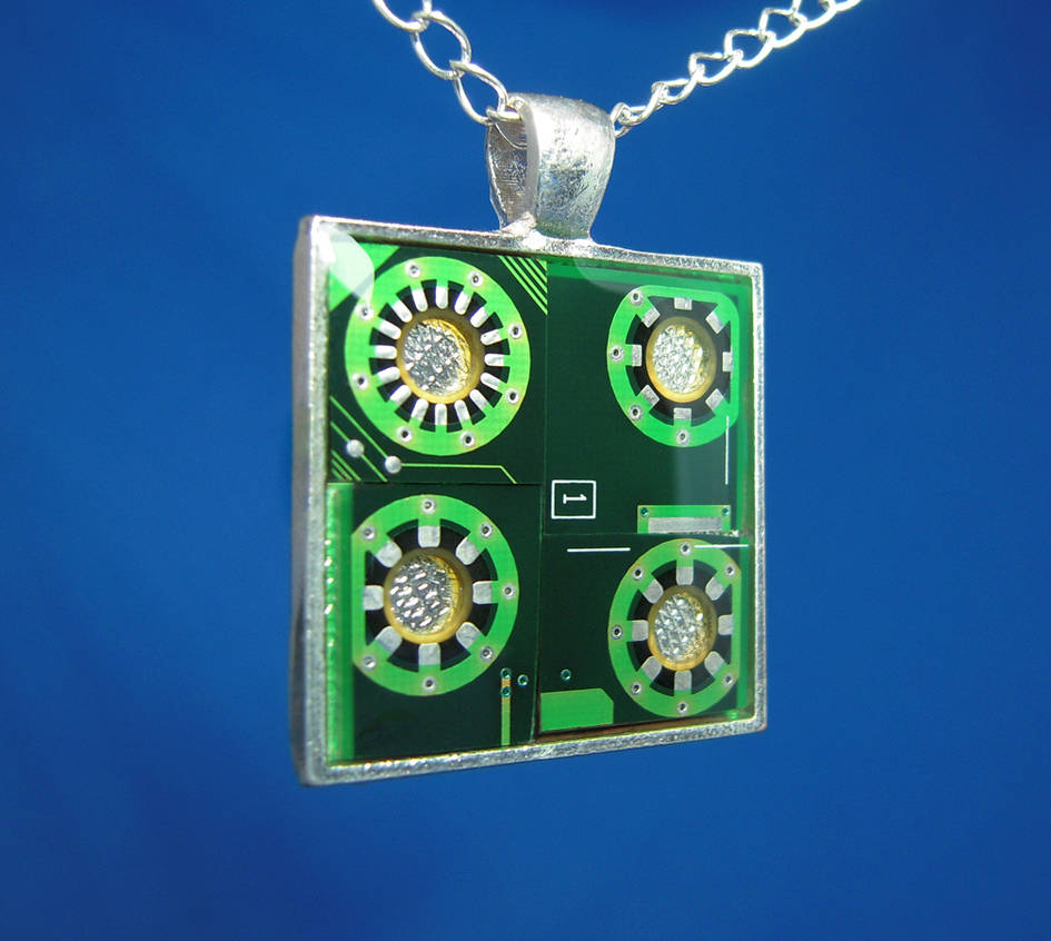 Circuit Board Pendant: Spokes by Llyzabeth