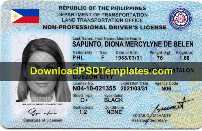 Philippines Drivers License Template PSD Download by templatespsd on ...