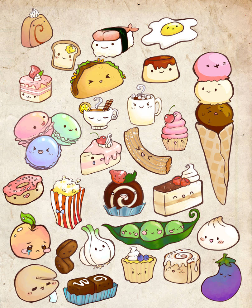Рисунки для срисовки еда. Еда для срисовки. Кавайные сладости. Милые рисуночки еда.