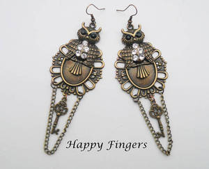 owl earrings with chains
