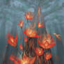 Fire spirit flowers in ghostly woods
