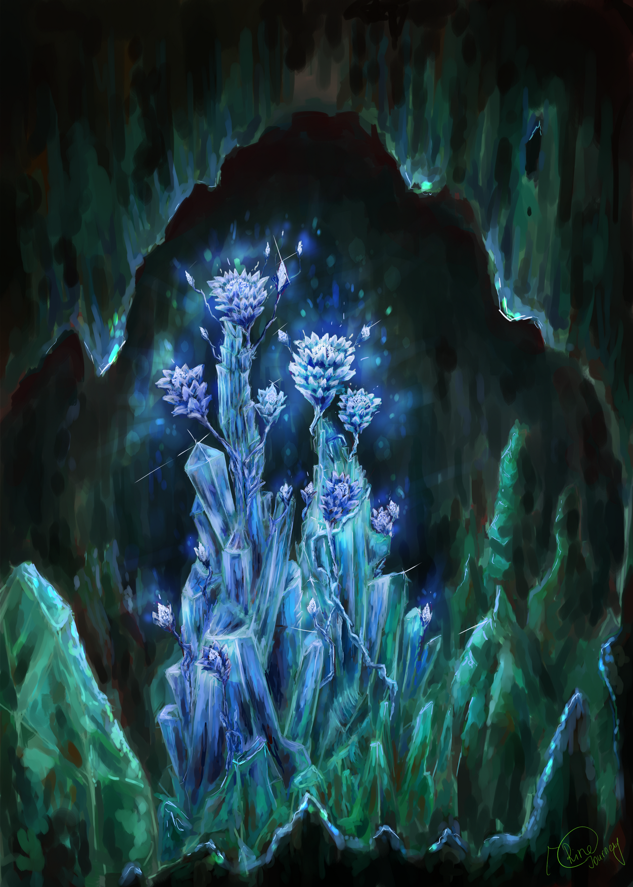 Crystal flowers in the hidden cave by rineJourney on DeviantArt