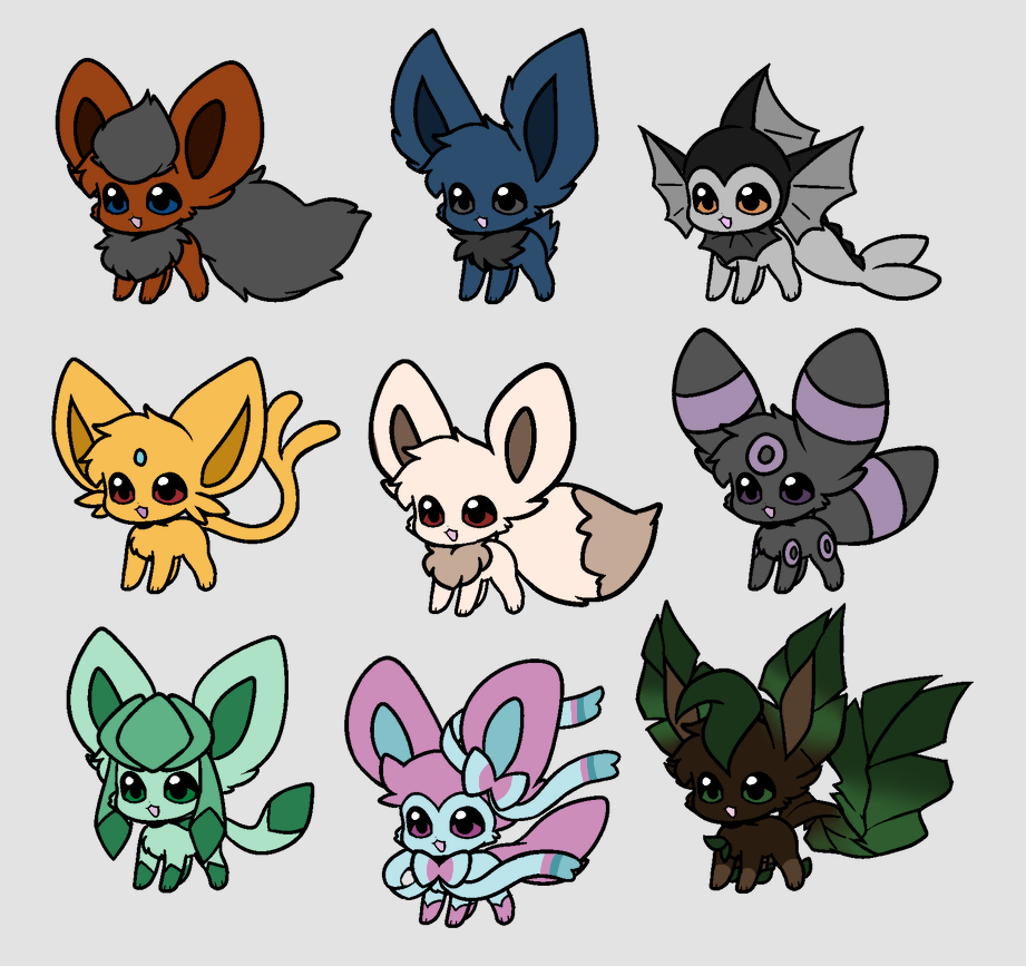 Shiny' Eevee evolutions by BatChili on DeviantArt