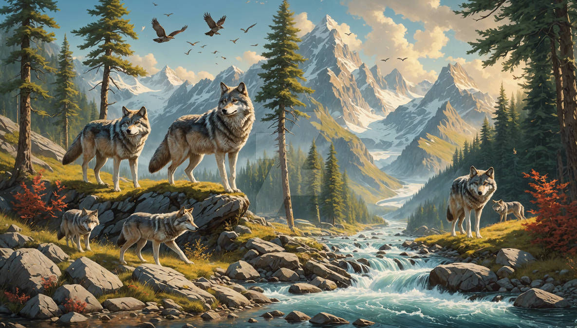 Pack of wolves enjoying nature by DevilLivedCYN on DeviantArt