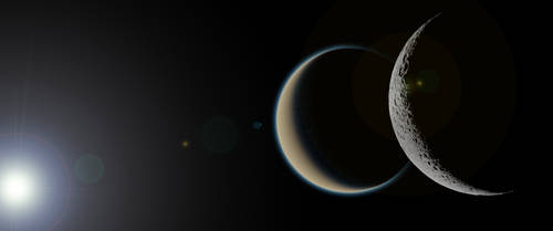 Render of Titan and Dione