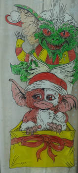 Gremlins christmas glass painting