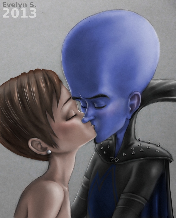 Megamind and Roxanne kissing (colour  version)