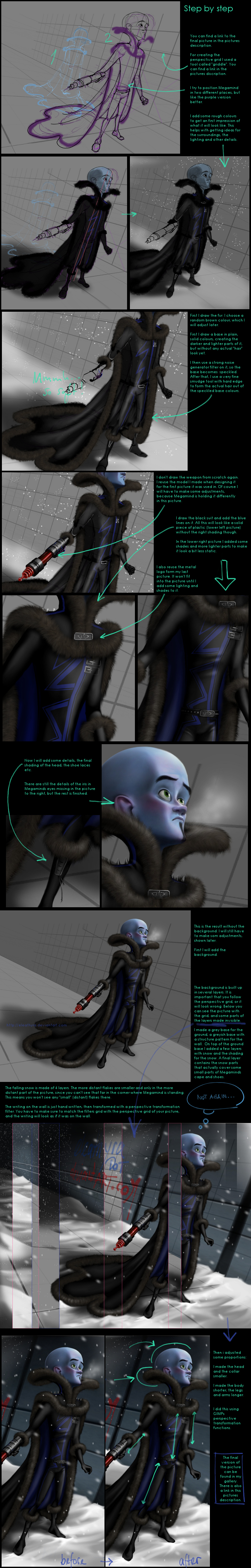Megamind in winter clothing - Step By Step