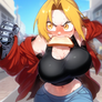 Female Edward Elric Running Toast in Mouth