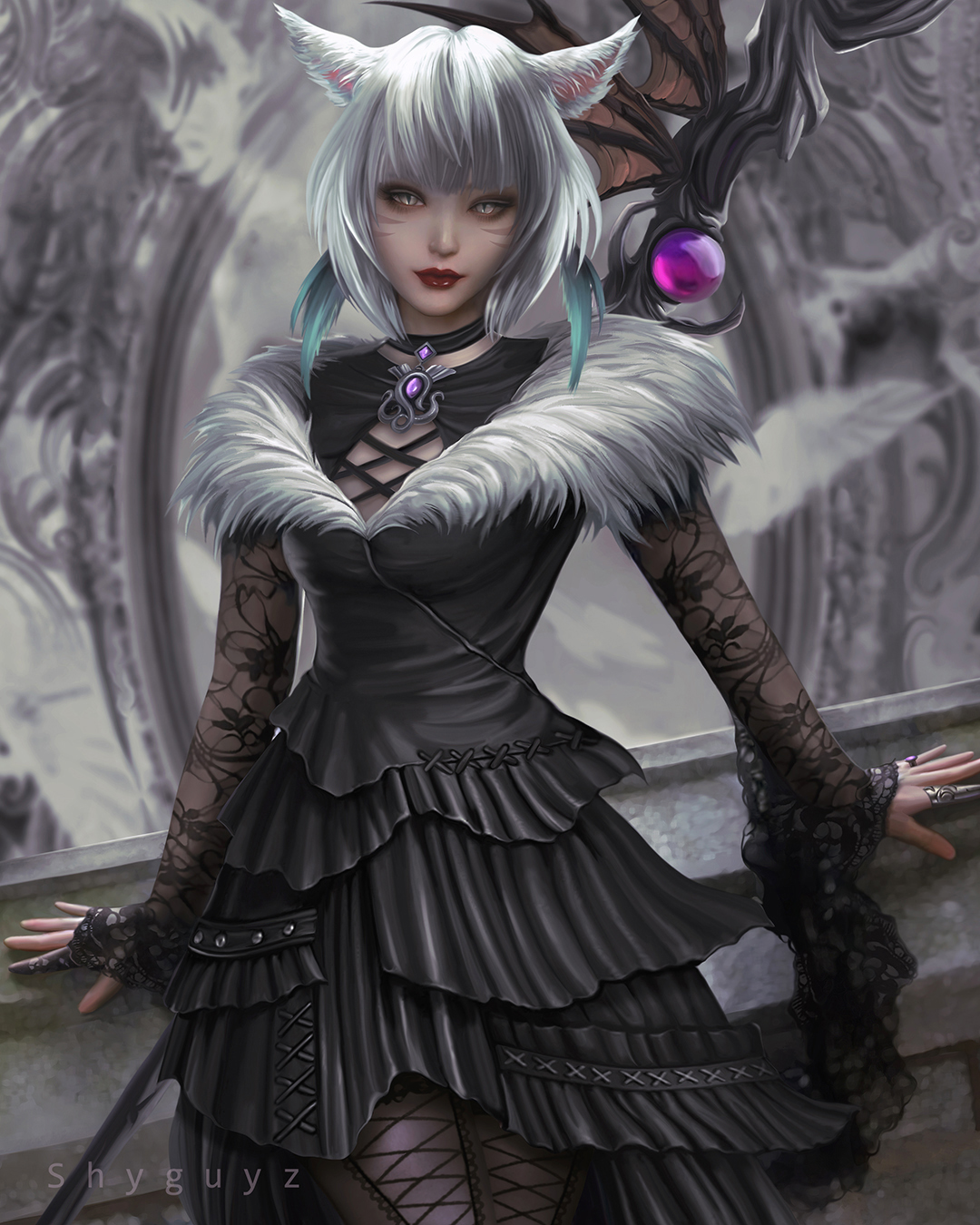 FFXIV Miqo'te Black Mage by ShyguyzArt on DeviantArt