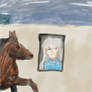 Horse looking at a poster
