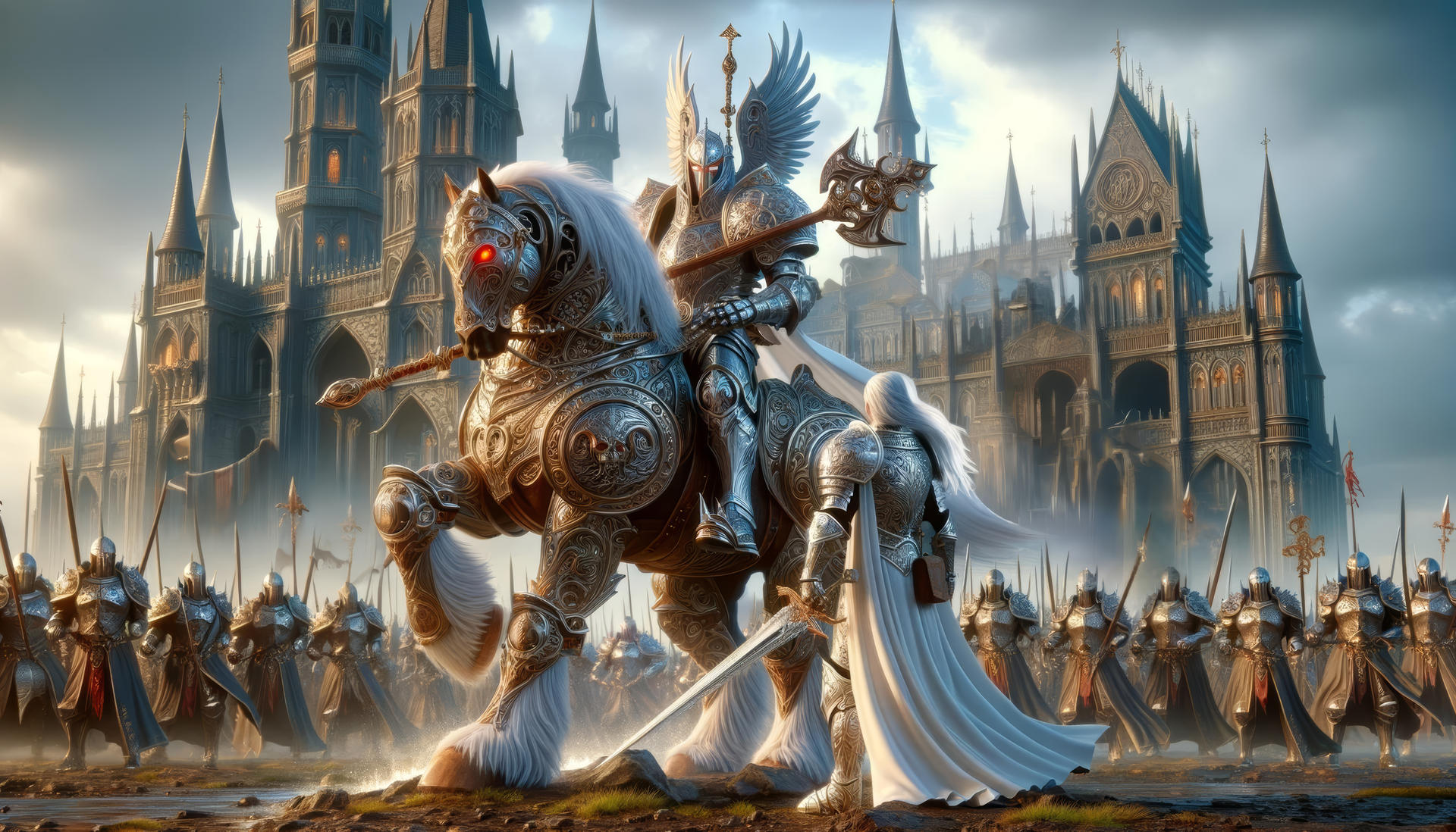 Knight Against Colossus Epic Battle Knight VS monstrous knight, War Horse by Picasso-AI on ...