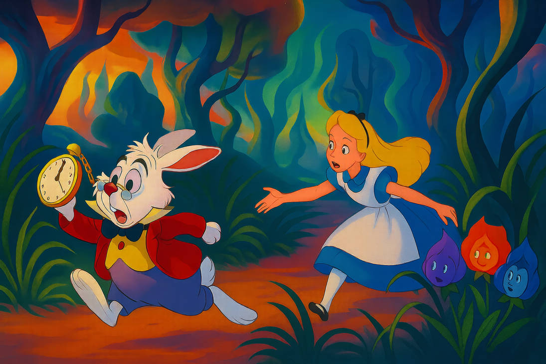 (4K AI Video) Alice chasing Rabbit, Dali landscape by Picasso-AI on ...