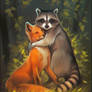 Raccoon and fox